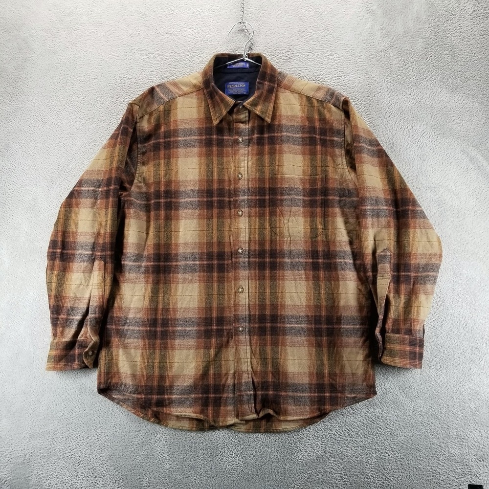 Pendleton Shirt Mens L Brown Lodge Wool Flannel Shadow Plaid Long Sleeve‎